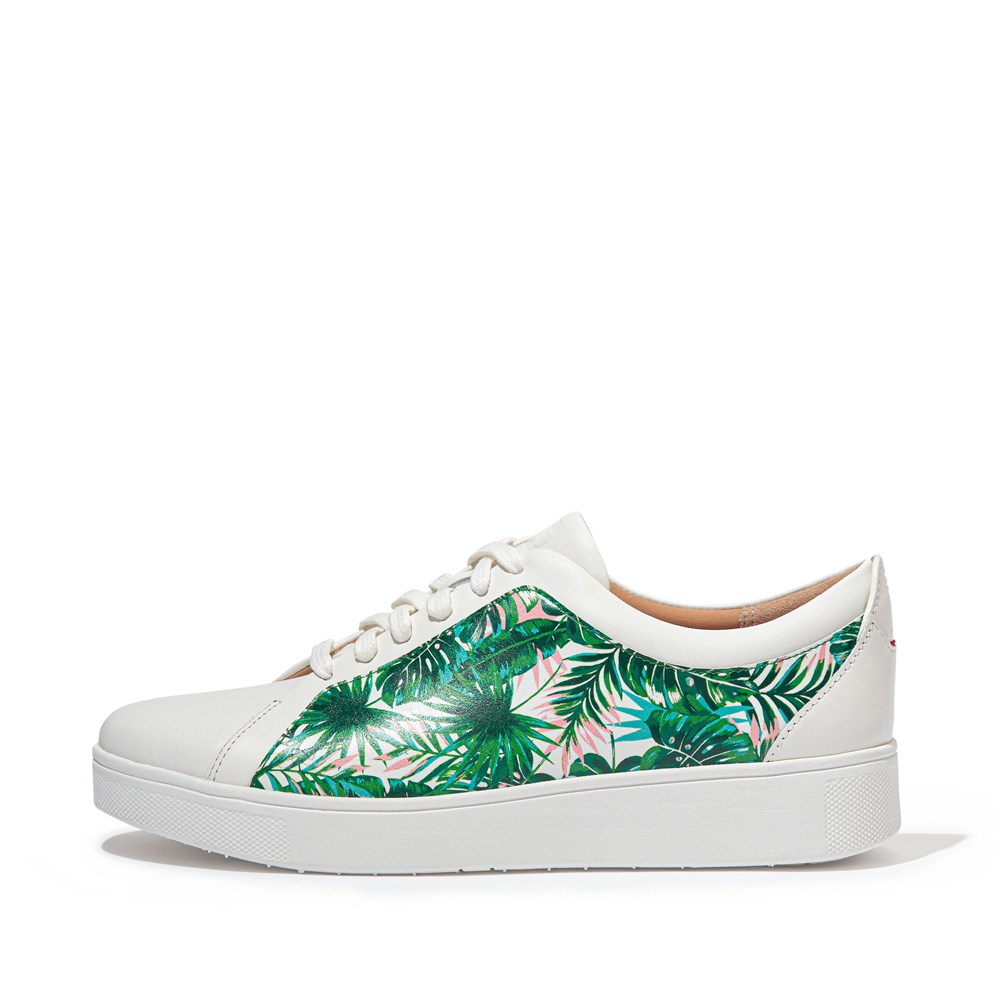 Fitflop Womens Sneakers White/Green - Rally Jungle Print Leather - TR3458726